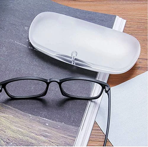 NEW Nice Transparent /Blue Hard Case for Eyeglasses Glasses w/Cleaning Cloth KC3 2