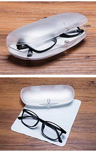 NEW Nice Transparent /Blue Hard Case for Eyeglasses Glasses w/Cleaning Cloth KC3 3