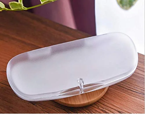 NEW Nice Transparent /Blue Hard Case for Eyeglasses Glasses w/Cleaning Cloth KC3 4