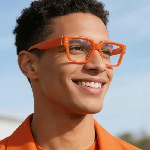 NEW Nice Transparent / Orange Hard Case Eyeglasses Glasses w/ Cleaning Cloth KC3 2