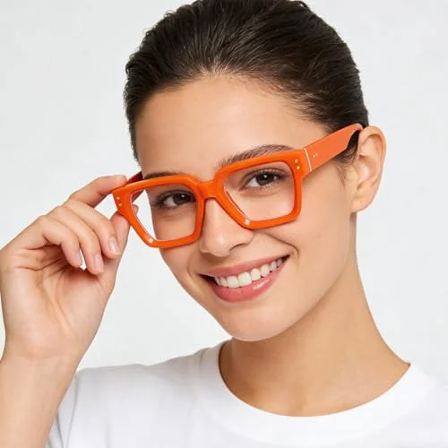 NEW Nice Transparent / Orange Hard Case Eyeglasses Glasses w/ Cleaning Cloth KC3 3