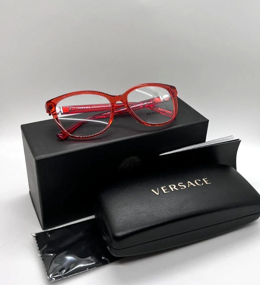 VERSACE 3273 5307 Women Eyeglasses Frame 54-16-140 Transparent Red 100%Authentic 2